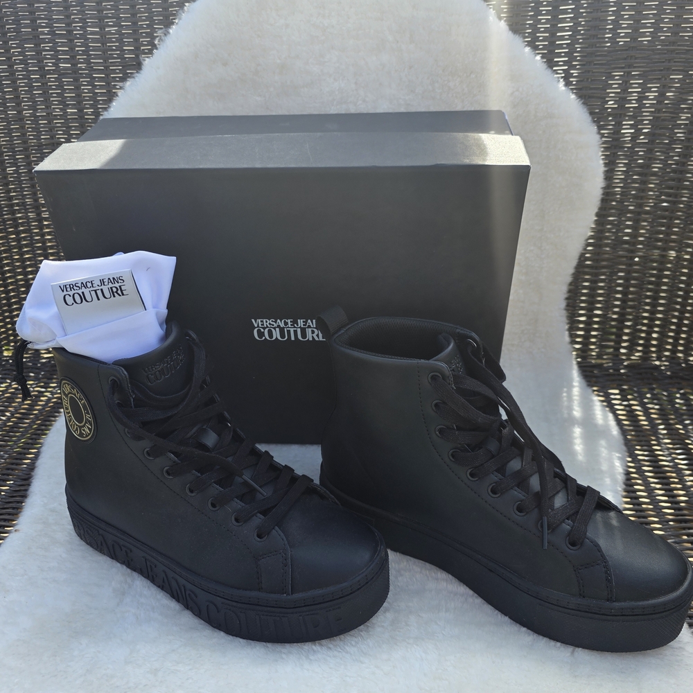 Versace Black High-Top Sneakers with Gold Logo